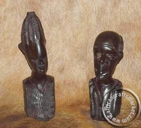 Wooden Ebony couple bust