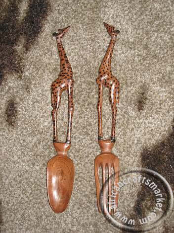 African wood giraffe salad servers African giraffe salad servers