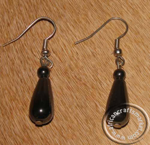 African Hematite tear drop stone ear ring