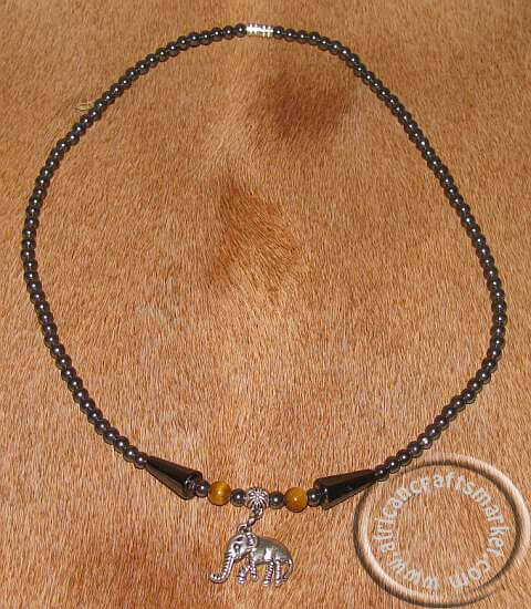 Hematite Necklace Elephant Pendant