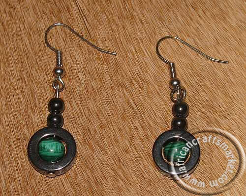 African Malachite stone ear rings