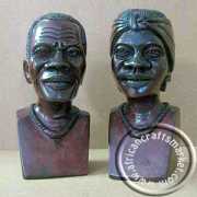 African handcrafted wooden bust pair