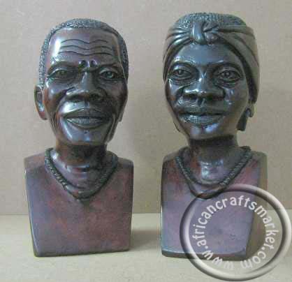 African handcrafted wooden bust pair