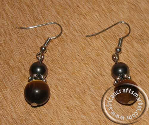 African Tiger eye stone ear rings 