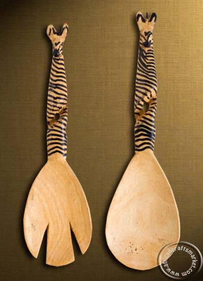 African wood Zebra salad servers African Zebra salad servers