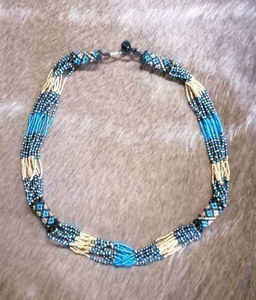 African Zulu necklace - blue/gold