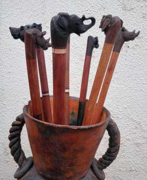 African animal head canes