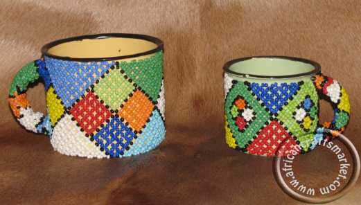 African Zulu beaded mugs