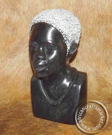 African hand carved stone women bust