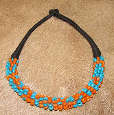 African Zulu beaded necklace - Orange