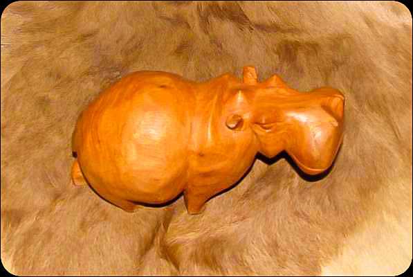 African hand carved wooden hippo