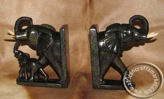 African Soapstone Elephant Bookends