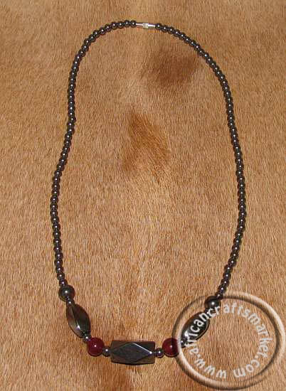 African Hematite stone beaded necklace - red stone