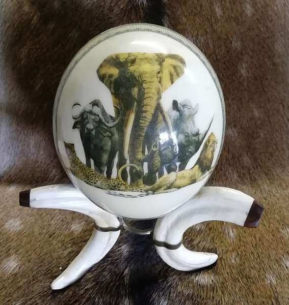 African decoupage ostrich egg of the big 5