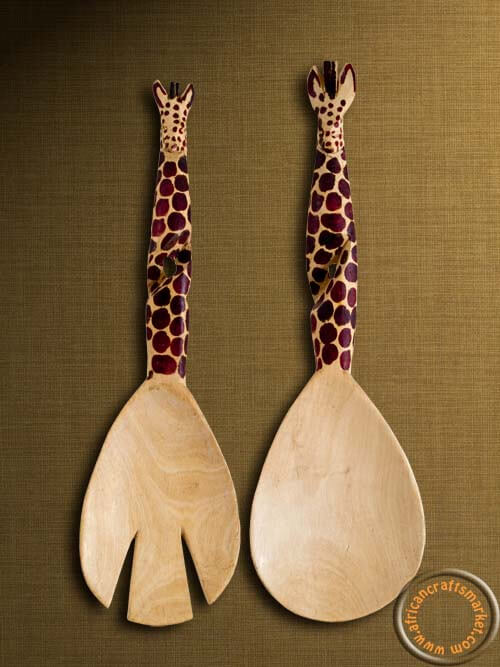 African wood Giraffe salad servers African Giraffe salad servers