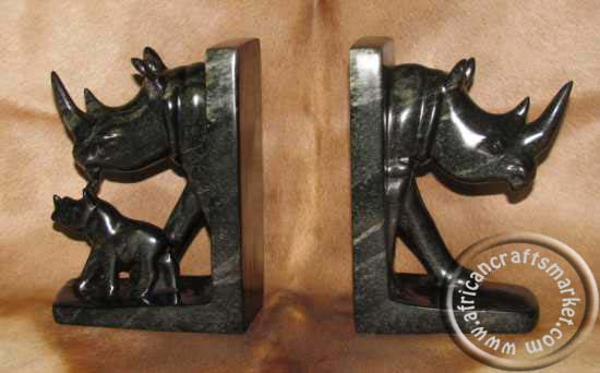 African Soapstone Rhino Bookends African Soapstone Rhino Bookends
