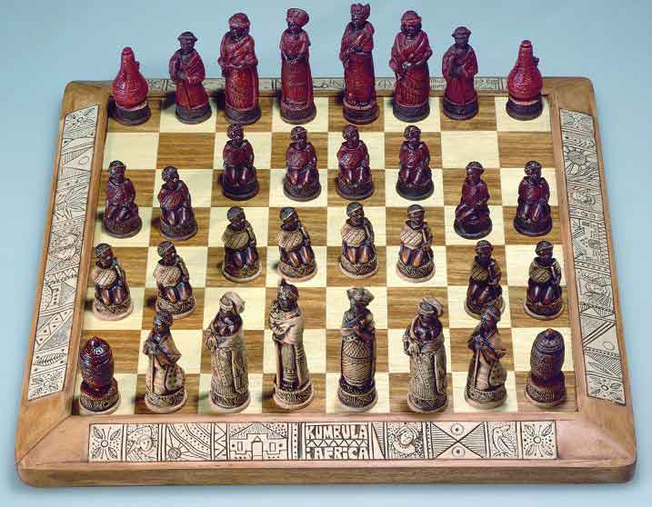 African stone crushed African tribes chess set