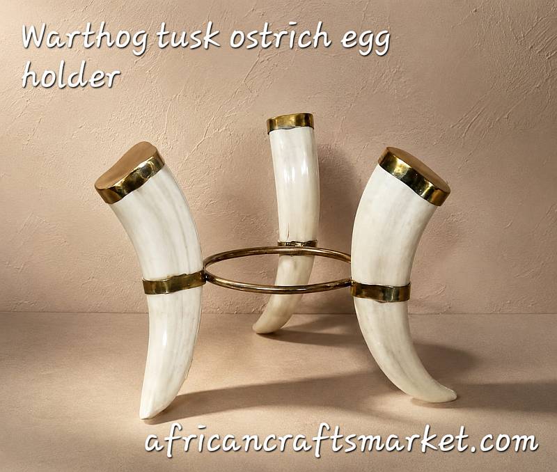 Warthog Tusk Ostrich Egg Holder