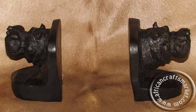 African wooden hippo bookends