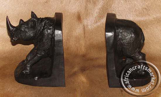 African wooden Rhino  bookends