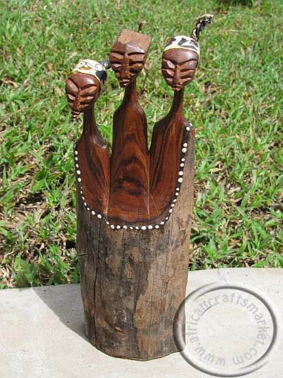 African Sandalwood famiy bust - 3 heads
