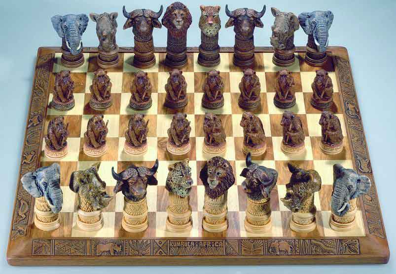 African stone crushed big 5 animal chess set