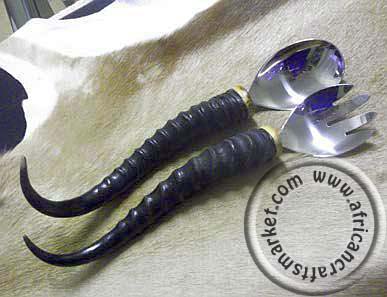 African Blesbok horn salad servers
