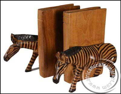 African wooden Zebra bookends