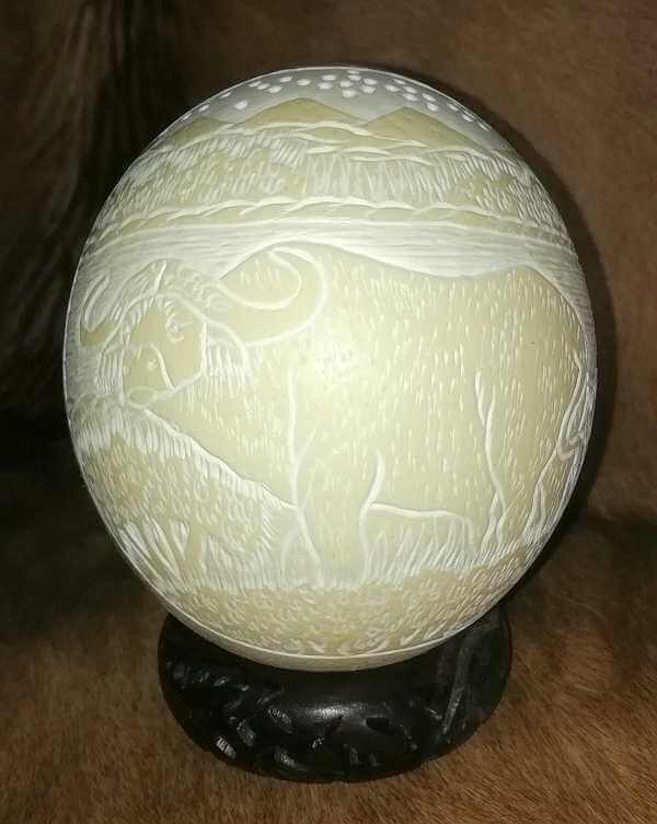 African animal carved ostirch egg Carved ostrich egg - Buffalo
