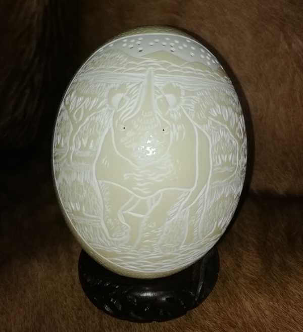 African animal carved ostirch egg Carved ostrich egg - Rhino