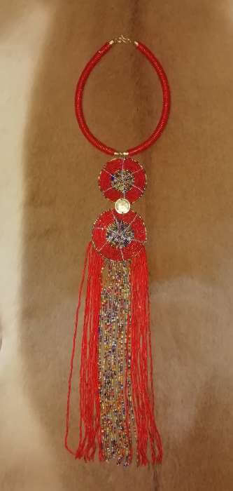 Zulu necklace - red African Zulu beaded necklace