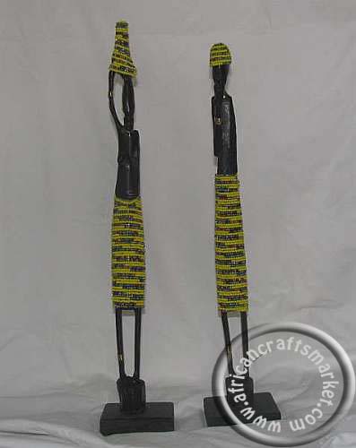 African skinny beaded ebony wood couple