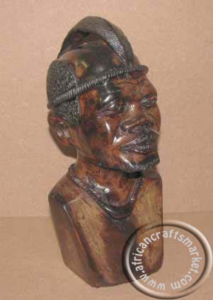 African hand carved wooden Iron wood Shona Chief bust