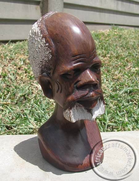 African hand carved stone tribal bust of old man