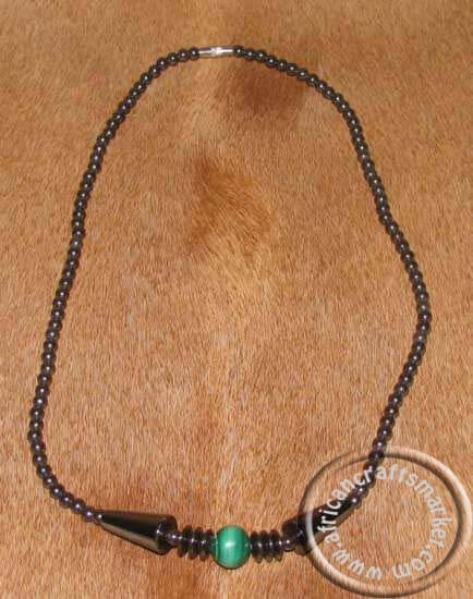 Hematite Necklace with green stone beads