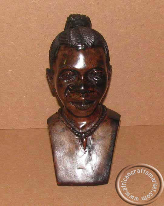 African wood carved female bust head