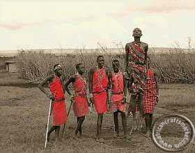 Maasai men in traditional trace dance