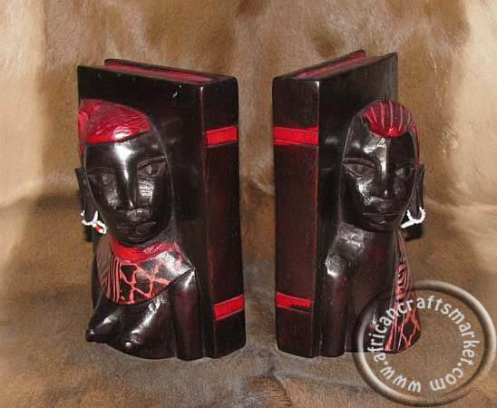African Maasai tribal bust couple bookends