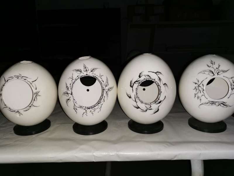 Ostrich egg bird feeder