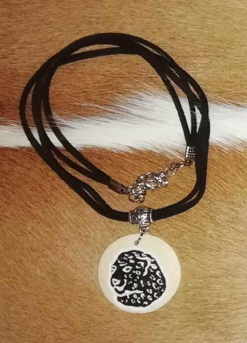 Ostrich egg shell necklace - Leopard African ostrich egg shell necklace - Leopard