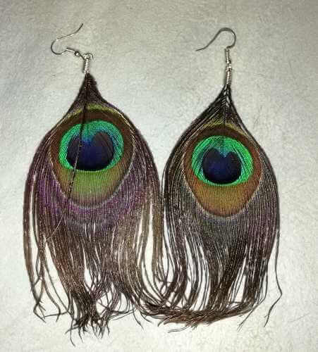 African peacock feather ear rings