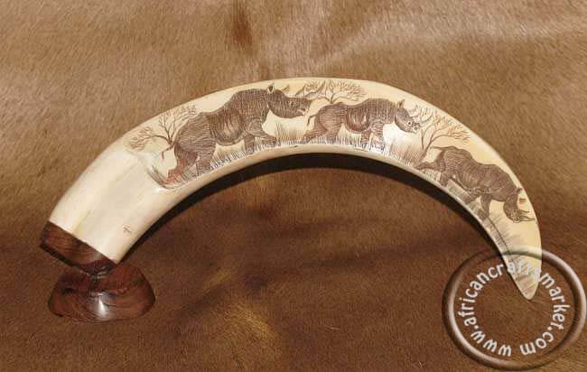 Scrimshaw Warthog Tusk - Rhino 