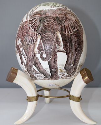 African Scrimshaw ostrich egg