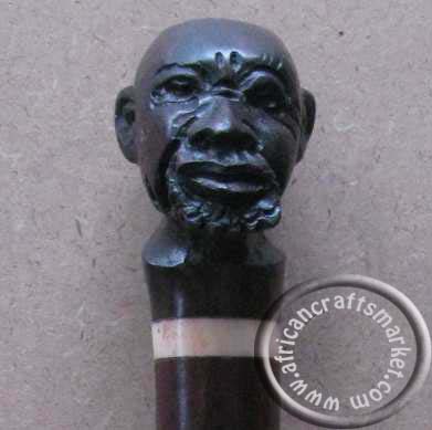 African male head Iron wood walking stick