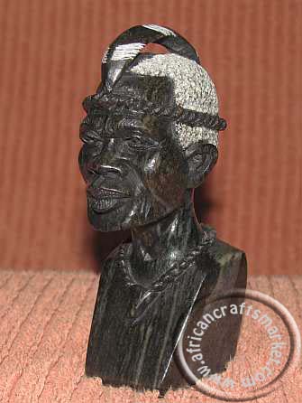 African stone carved male bust - head