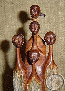 African Sandalwood carved family of 3 busts