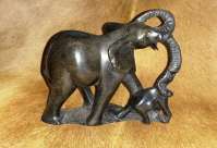 stone Elephant and baby African Mother Child Stone Elephant