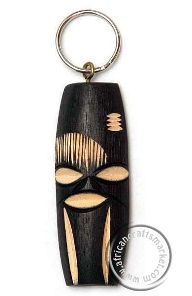 African wooden Swazi mask key ring
