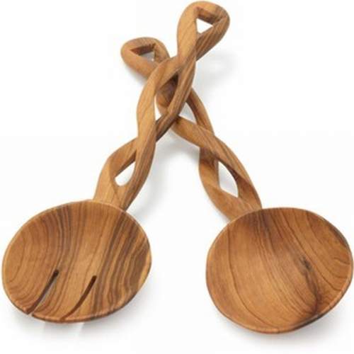 Wood twisted salad servers African twisted salad servers