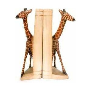 African wooden giraffe bookends